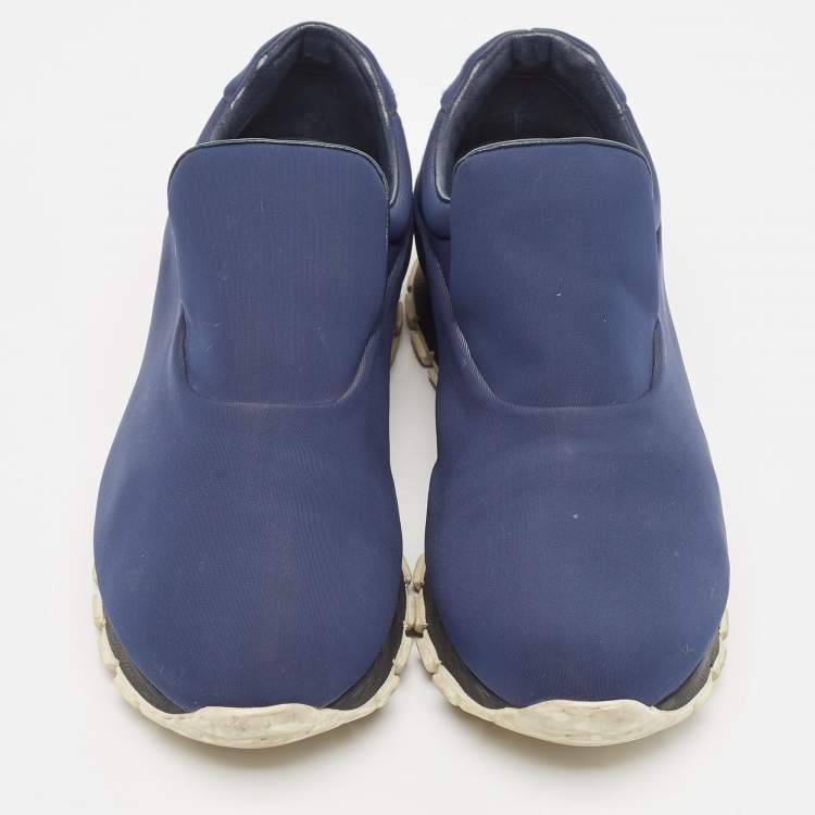 Pre Owned Prada Navy Blue Nylon Slip On Sneakers Size 38.5