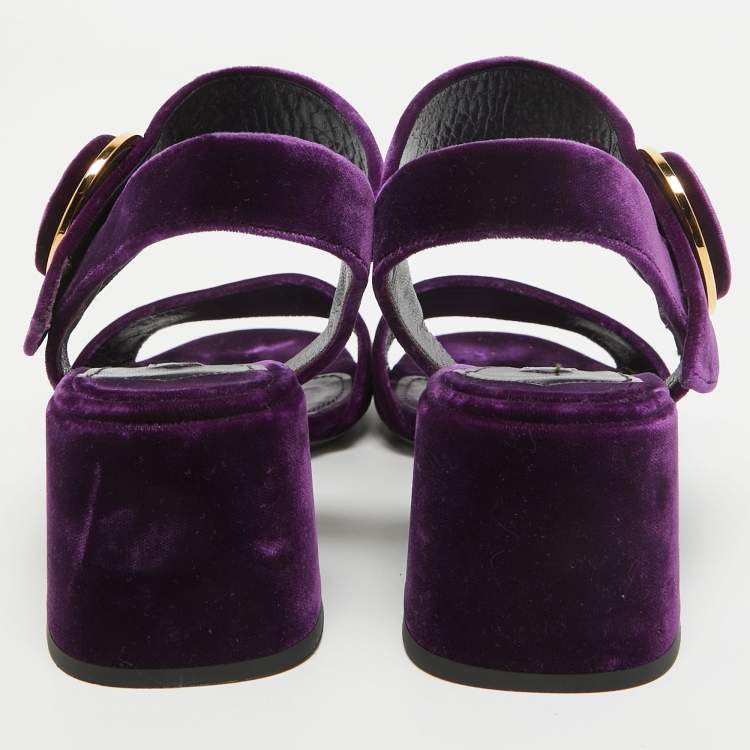 Pre Owned Prada Purple Velvet Ankle Strap Sandals Size 37.5
