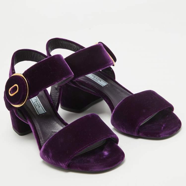 Pre Owned Prada Purple Velvet Ankle Strap Sandals Size 37.5