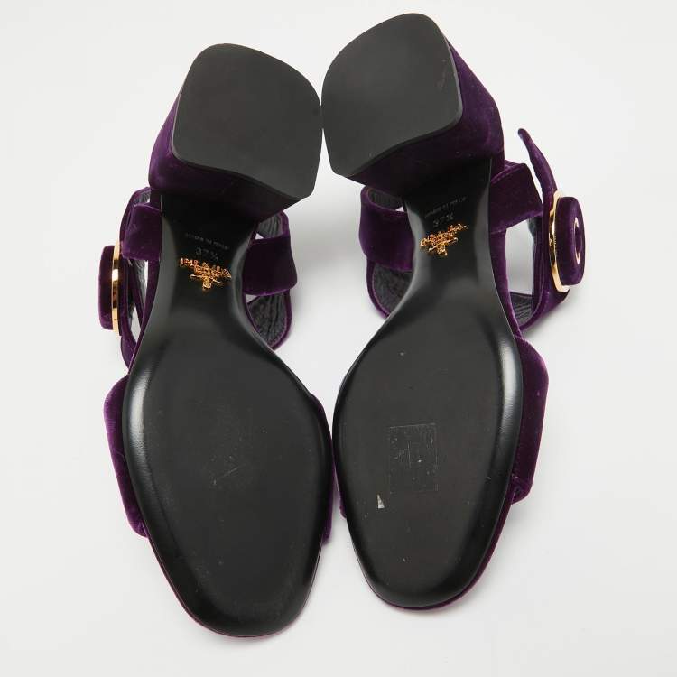 Pre Owned Prada Purple Velvet Ankle Strap Sandals Size 37.5