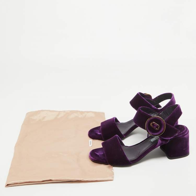 Pre Owned Prada Purple Velvet Ankle Strap Sandals Size 37.5
