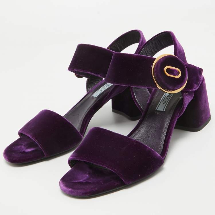 Pre Owned Prada Purple Velvet Ankle Strap Sandals Size 37.5