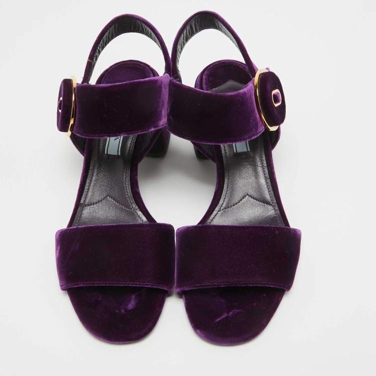 Pre Owned Prada Purple Velvet Ankle Strap Sandals Size 37.5