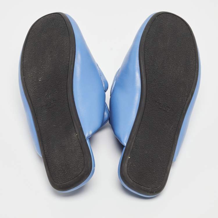 Pre Owned Prada Blue Leather Pantofole Padded Flat Mules Size 39