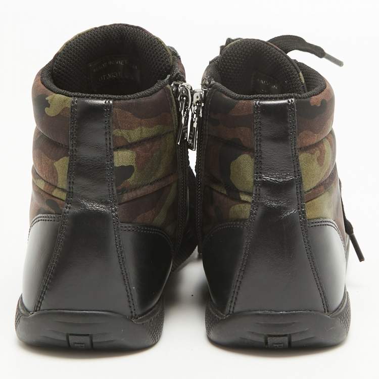 Pre Owned Prada Tricolor Leather and Camo Print Nylon High Top Sneakers Size 35