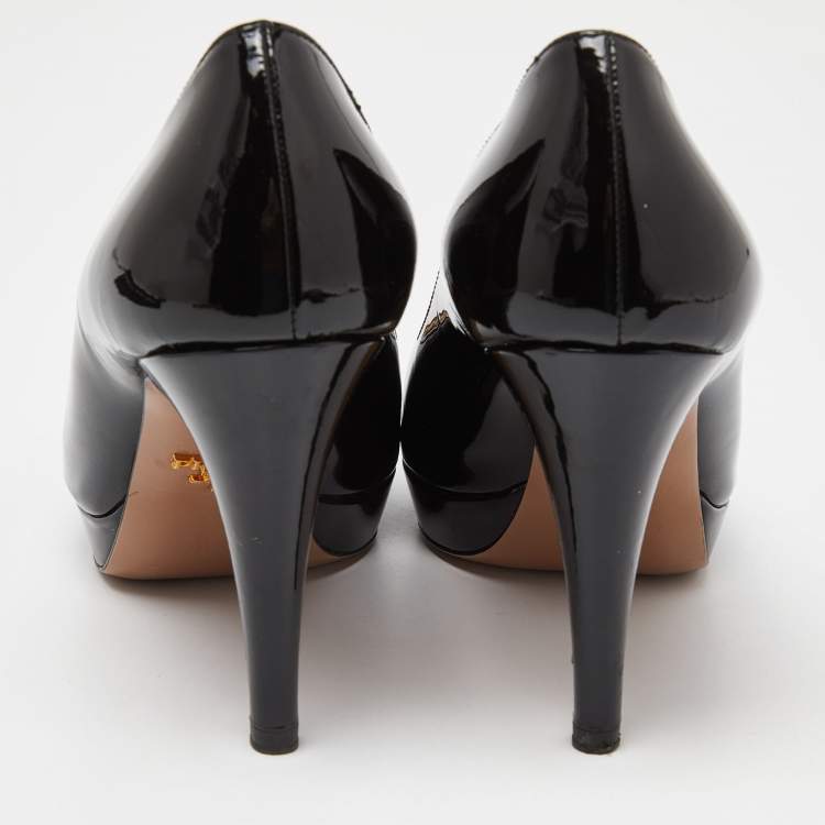 Pre Owned Prada Black Patent Leather Platform Pumps Size 36