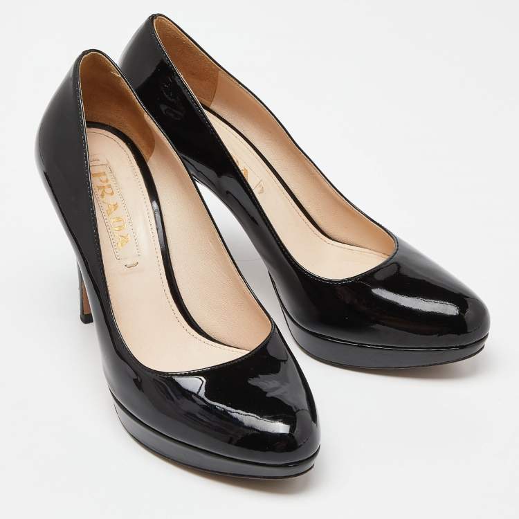 Pre Owned Prada Black Patent Leather Platform Pumps Size 36