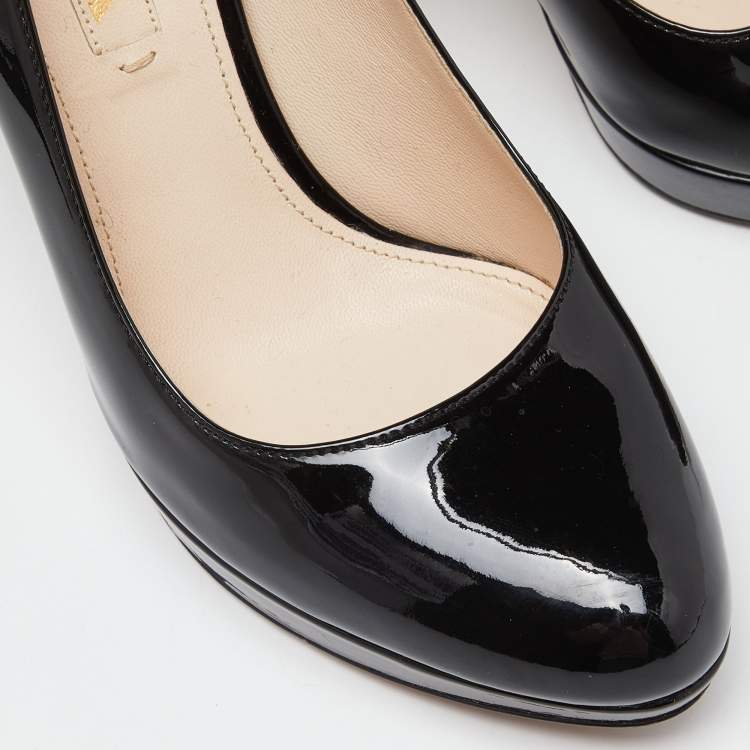 Pre Owned Prada Black Patent Leather Platform Pumps Size 36