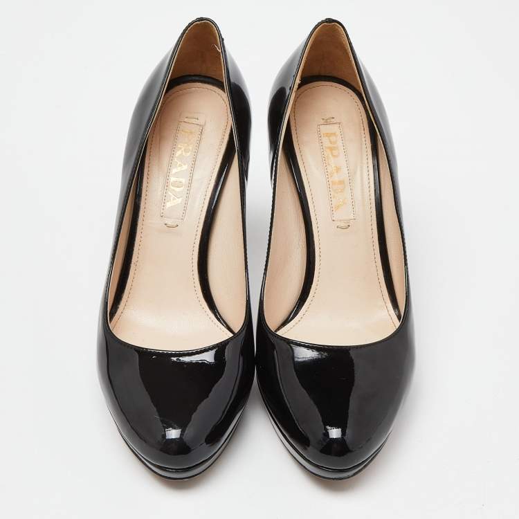Pre Owned Prada Black Patent Leather Platform Pumps Size 36