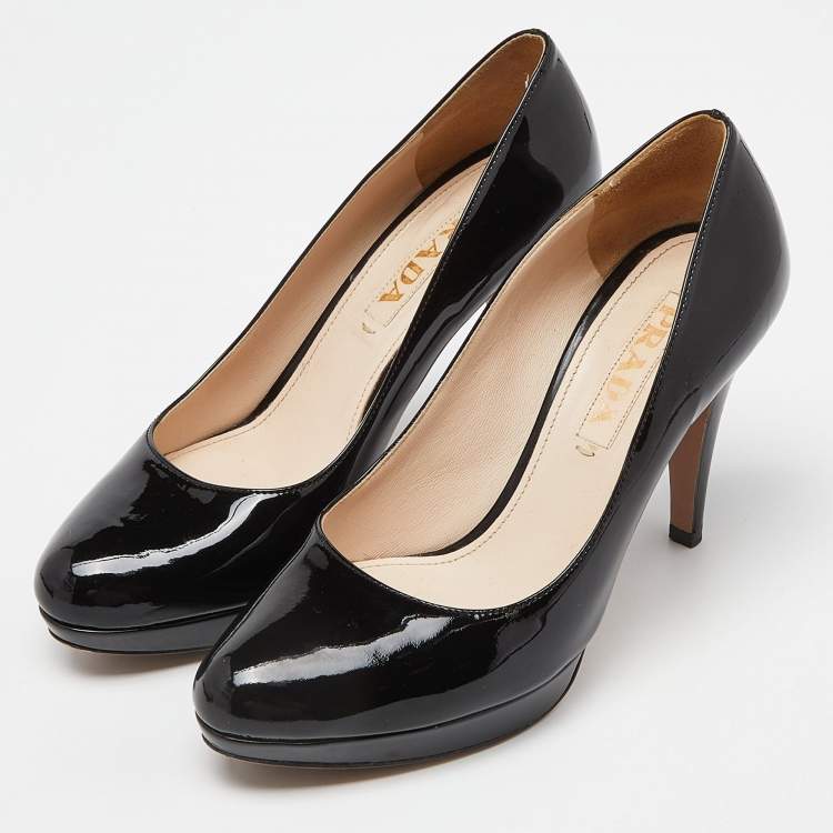Pre Owned Prada Black Patent Leather Platform Pumps Size 36