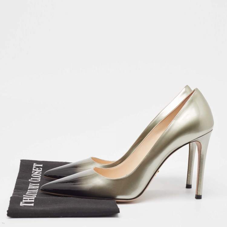Pre Owned Prada Silver/Black Ombre Patent Leather Pointed Toe Pumps Size 39