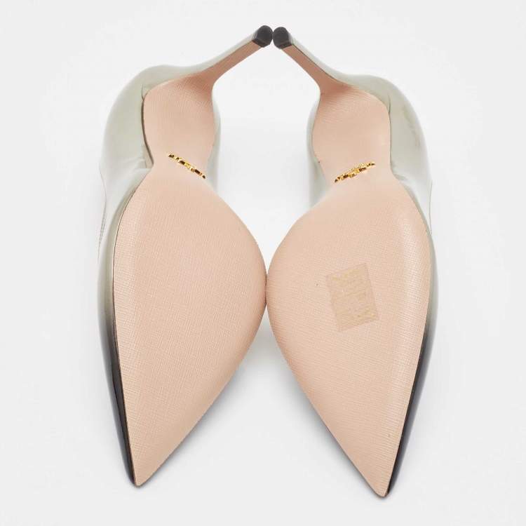 Pre Owned Prada Silver/Black Ombre Patent Leather Pointed Toe Pumps Size 39