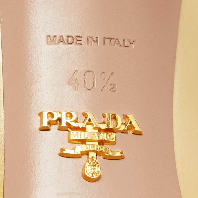 Pre Owned Prada Gold Patent Leather Peep Toe Pumps Size 40.5