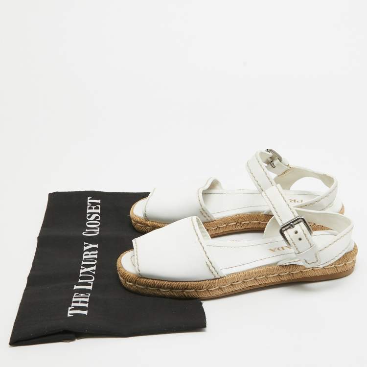 مملوكة مسبقًا Prada  White Leather Slingback Espadrille Sandals Size 38