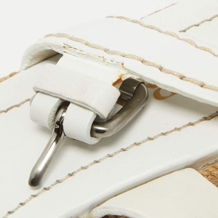 مملوكة مسبقًا Prada  White Leather Slingback Espadrille Sandals Size 38