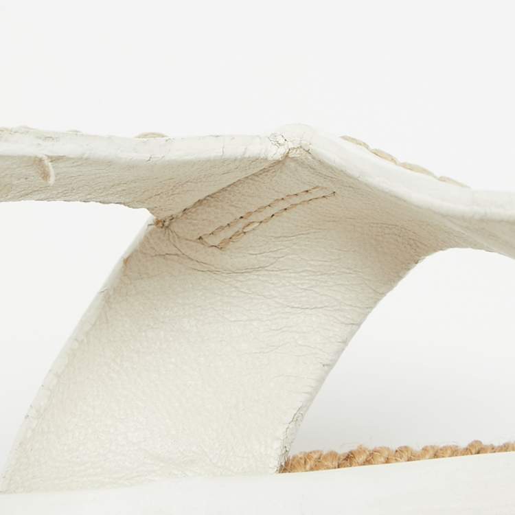مملوكة مسبقًا Prada  White Leather Slingback Espadrille Sandals Size 38