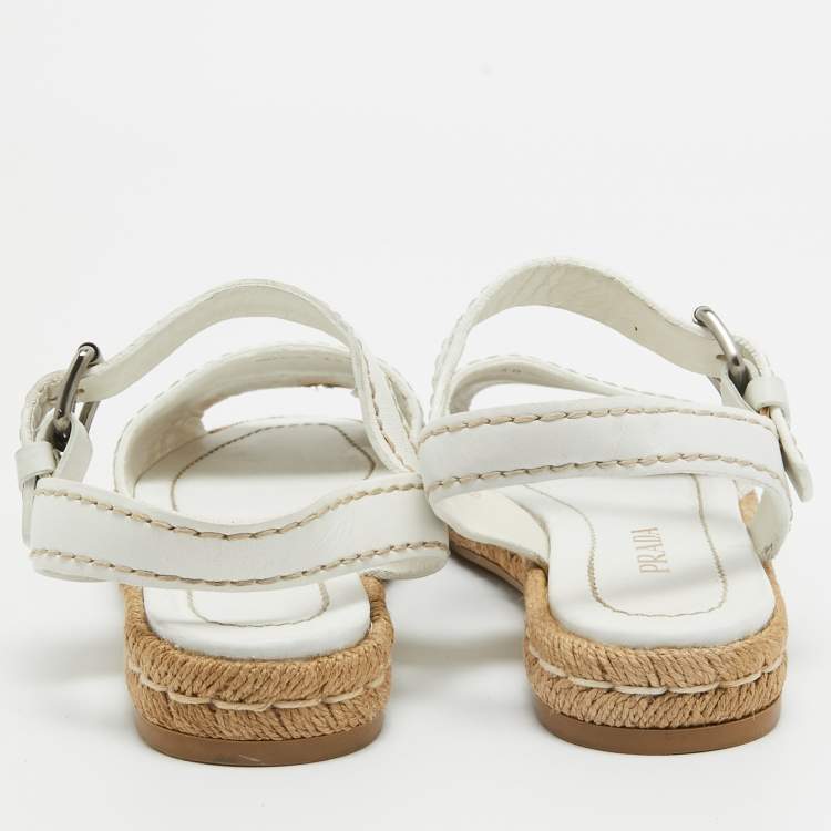 مملوكة مسبقًا Prada  White Leather Slingback Espadrille Sandals Size 38