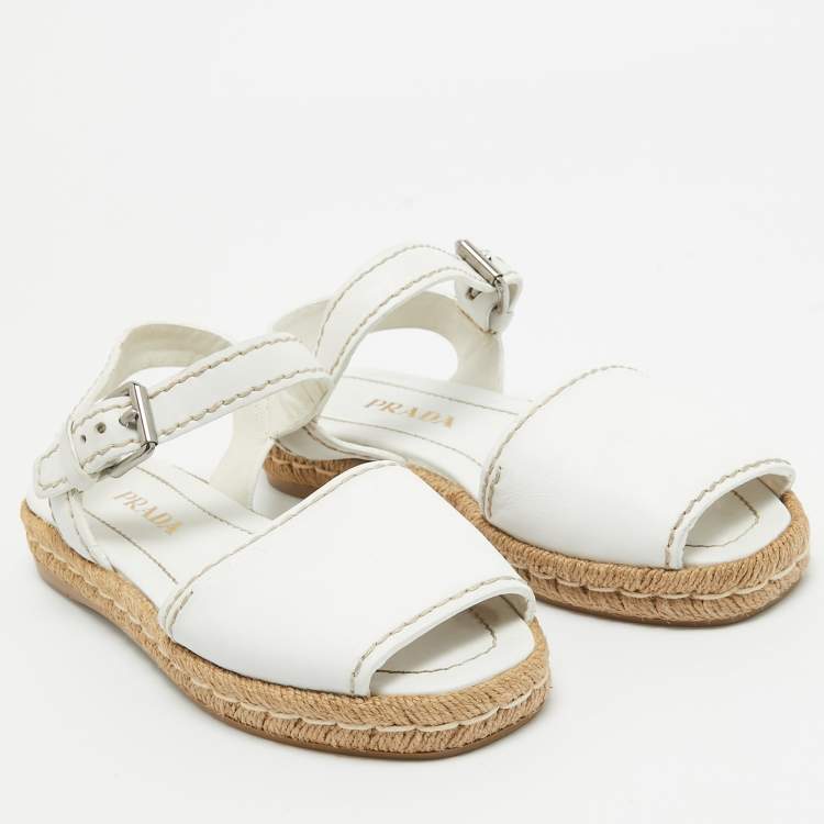 مملوكة مسبقًا Prada  White Leather Slingback Espadrille Sandals Size 38