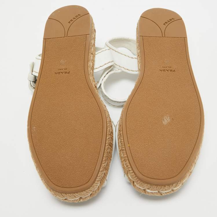 مملوكة مسبقًا Prada  White Leather Slingback Espadrille Sandals Size 38