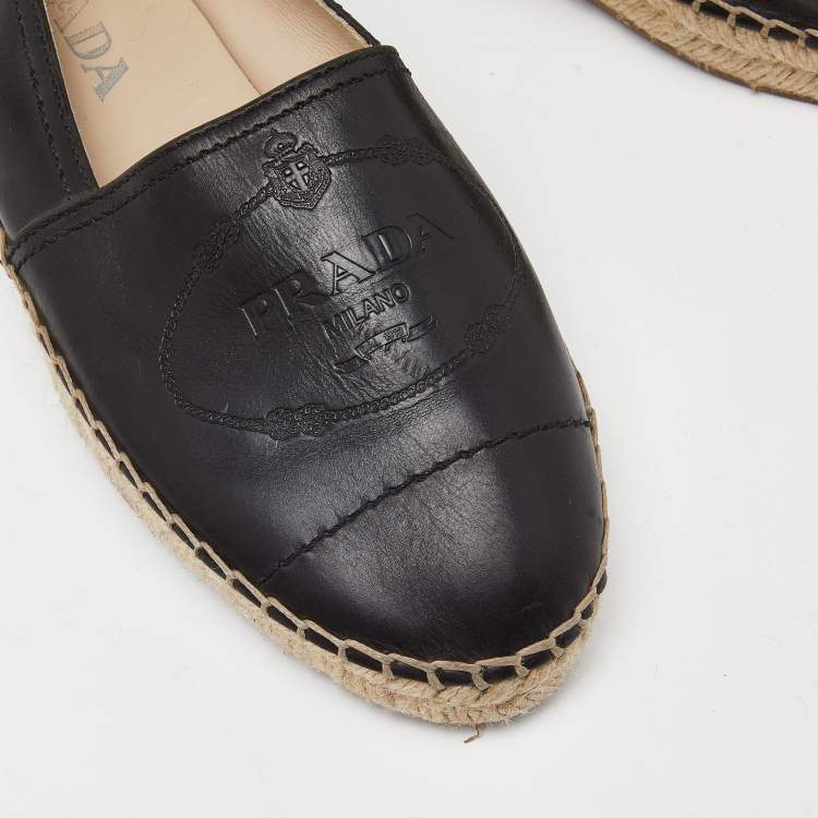 Pre Owned Prada Black Leather Espadrille Flats Size 35.5