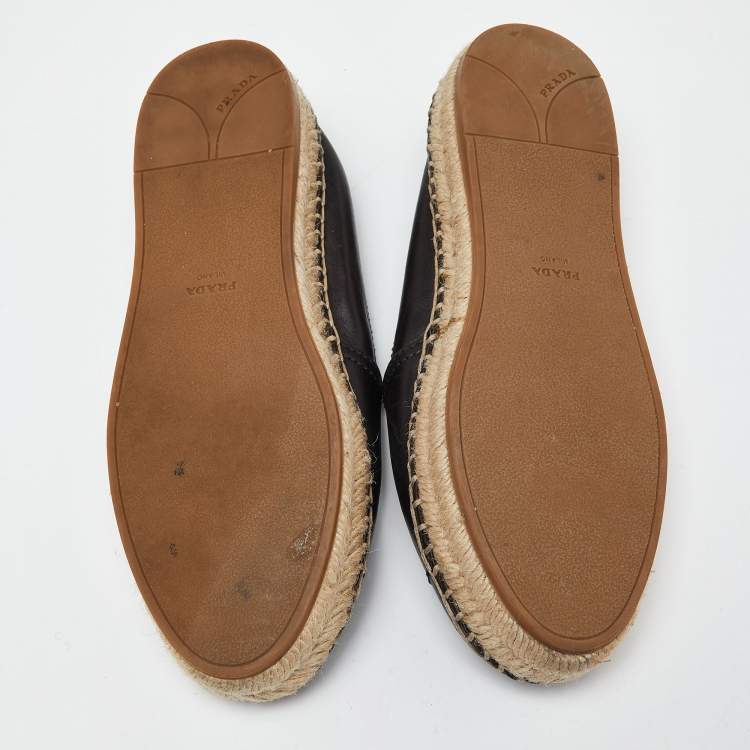 Pre Owned Prada Black Leather Espadrille Flats Size 35.5