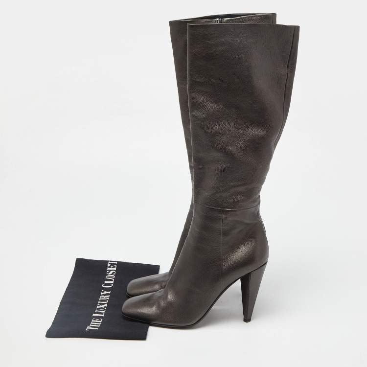 Pre Owned Prada Black Leather Heel Knee Length Boots Size 39