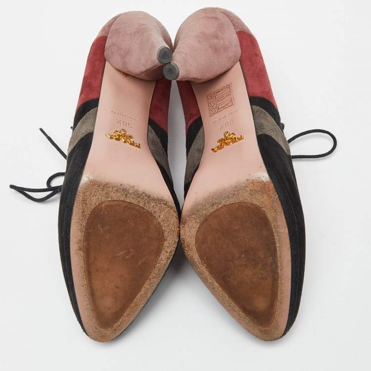 Pre Owned Prada Multicolor Suede Lace Up Platform Booties Size 36.5