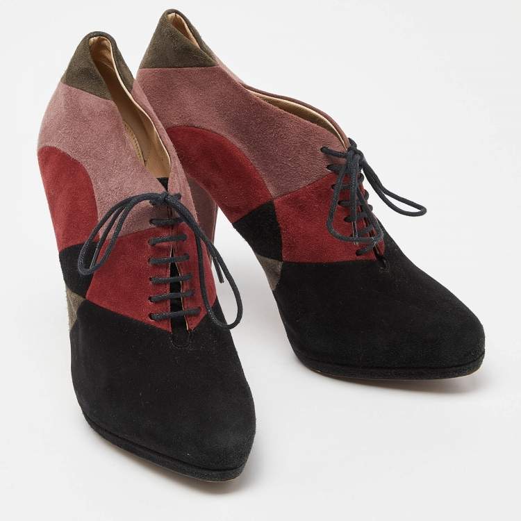 Pre Owned Prada Multicolor Suede Lace Up Platform Booties Size 36.5