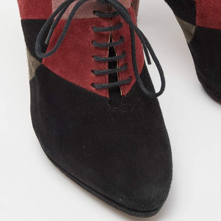 Pre Owned Prada Multicolor Suede Lace Up Platform Booties Size 36.5