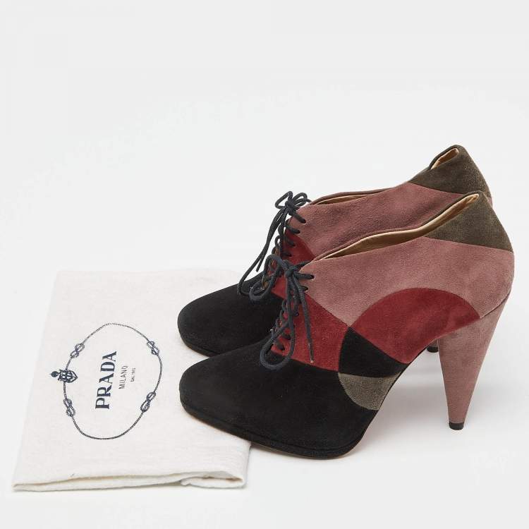 Pre Owned Prada Multicolor Suede Lace Up Platform Booties Size 36.5