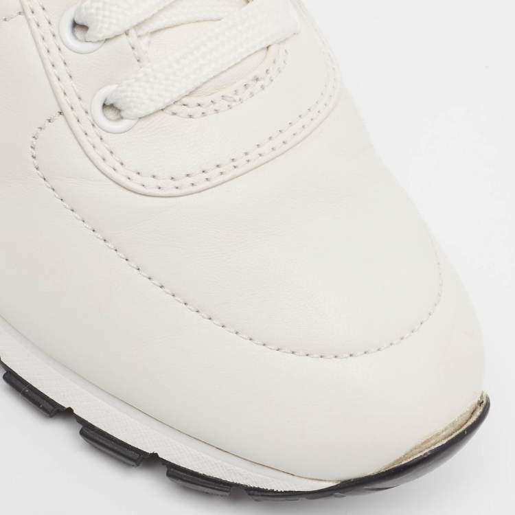 Pre Owned Prada White Leather Low Top Sneakers Size 36.5