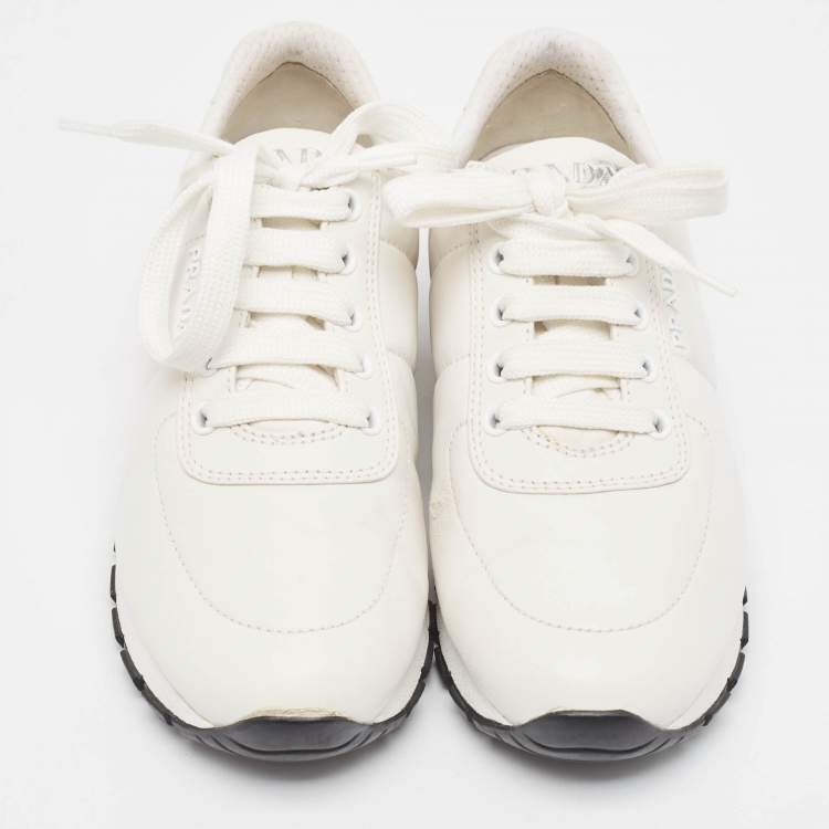 Pre Owned Prada White Leather Low Top Sneakers Size 36.5