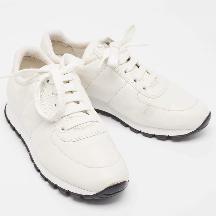 Pre Owned Prada White Leather Low Top Sneakers Size 36.5