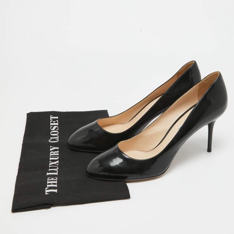 Pre Owned Prada Black Patent Leather Round Toe Pumps Size 42