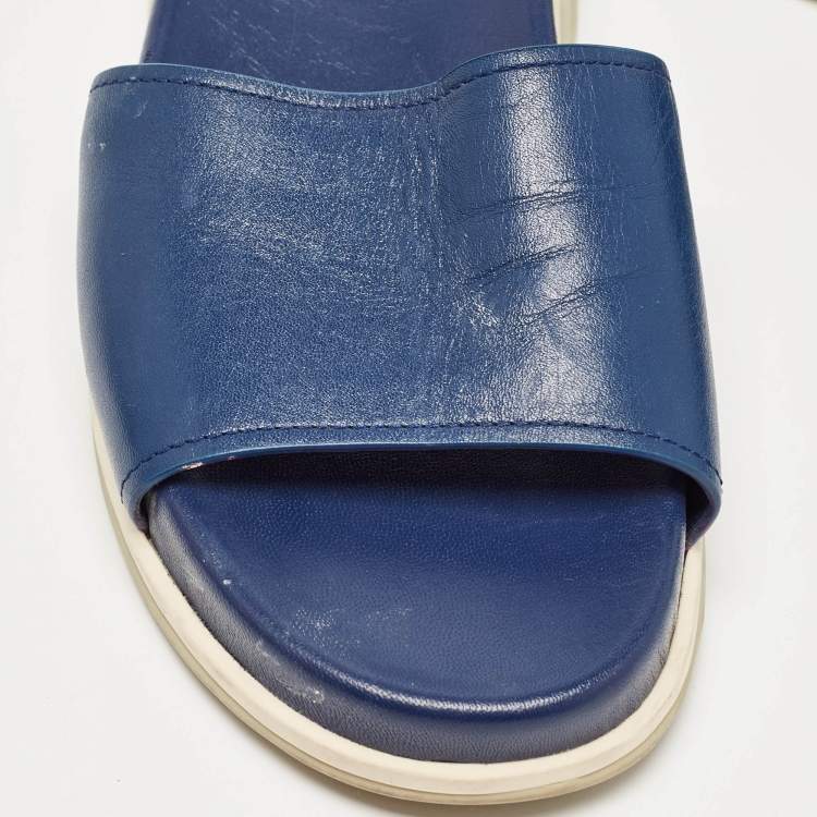 Pre Owned Prada Navy Blue Leather Slides Size 37
