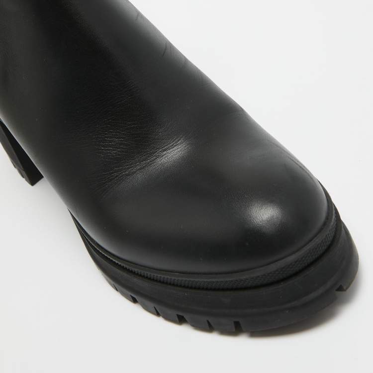 Pre Owned Prada Black Leather Ankle Length Boots Size 38.5