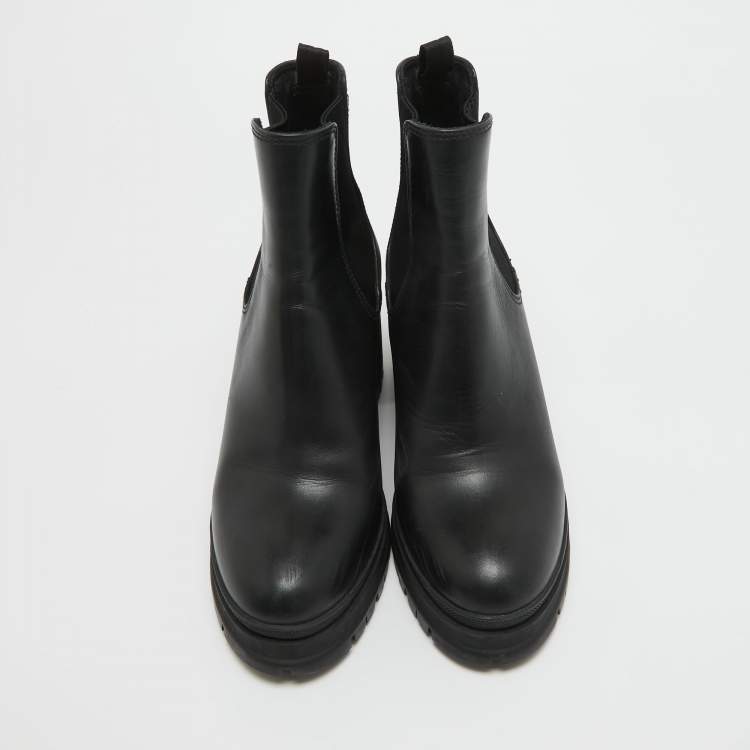 Pre Owned Prada Black Leather Ankle Length Boots Size 38.5