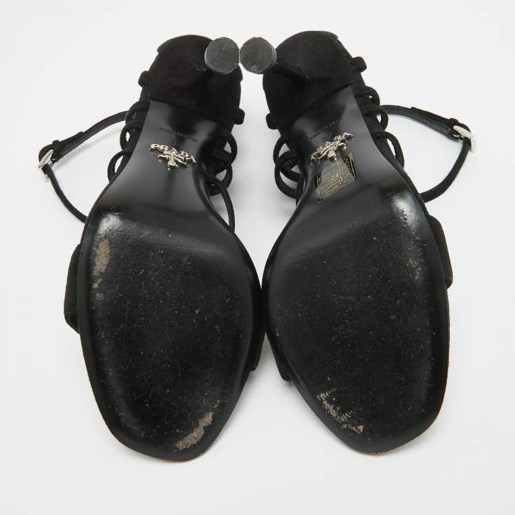 Pre Owned Prada Black Suede Strappy Sandals Size 37