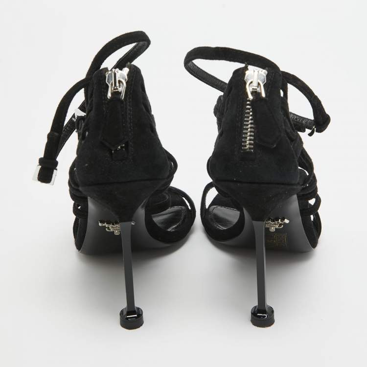 Pre Owned Prada Black Suede Strappy Sandals Size 37