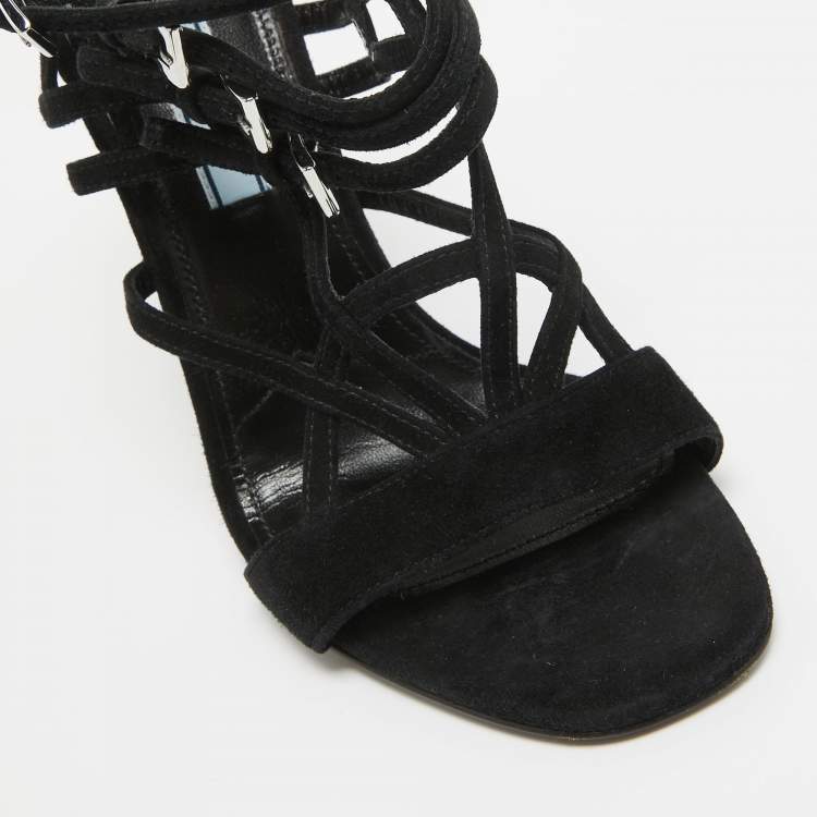 Pre Owned Prada Black Suede Strappy Sandals Size 37