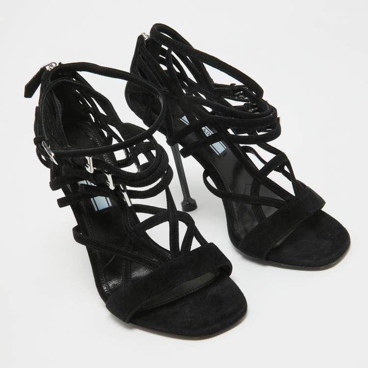 Pre Owned Prada Black Suede Strappy Sandals Size 37