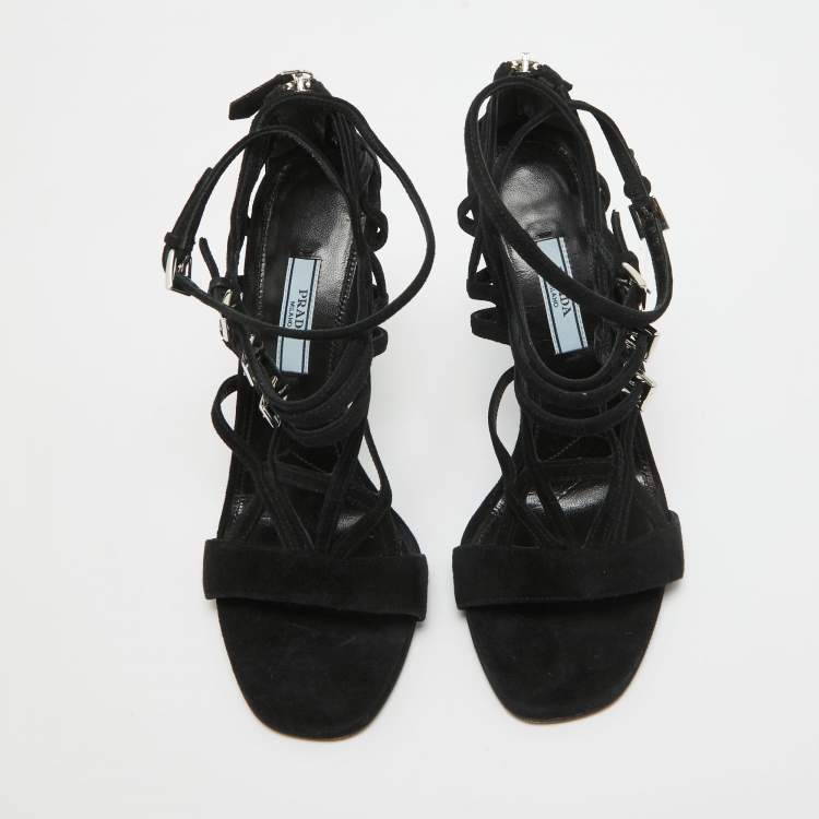 Pre Owned Prada Black Suede Strappy Sandals Size 37