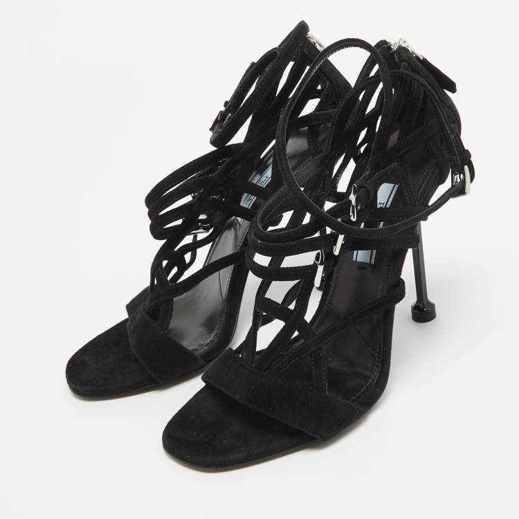 Pre Owned Prada Black Suede Strappy Sandals Size 37