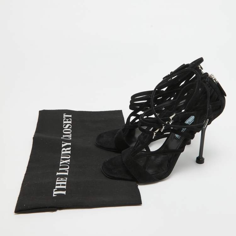 Pre Owned Prada Black Suede Strappy Sandals Size 37