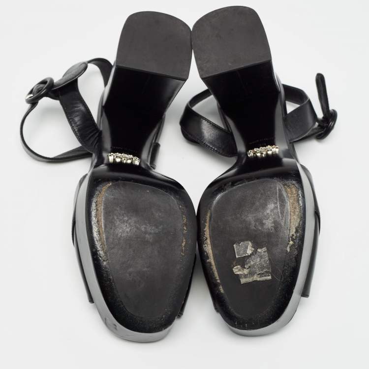Pre Owned Prada Black Leather Ankle Strap Platform Sandals