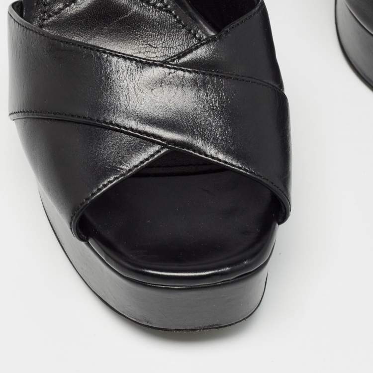 Pre Owned Prada Black Leather Ankle Strap Platform Sandals