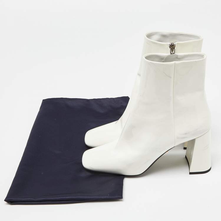 Pre Owned Prada White Patent Leather Zip Ankle Boots Size 37