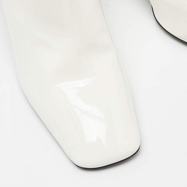 Pre Owned Prada White Patent Leather Zip Ankle Boots Size 37
