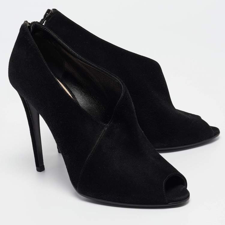 Pre Owned Prada Black Suede Peep Toe Ankle Booties Size 38.5