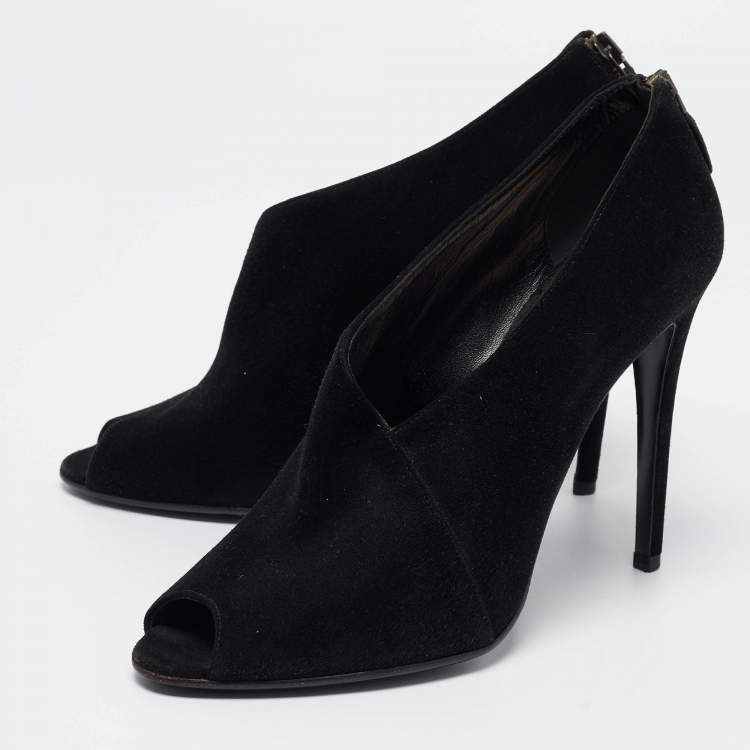 Pre Owned Prada Black Suede Peep Toe Ankle Booties Size 38.5